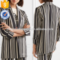 Offizielle schwarz-weiß gestreiften Baumwolle Langarm Blazer Jacke Herstellung Großhandel Mode Frauen Bekleidung (TA0006J)